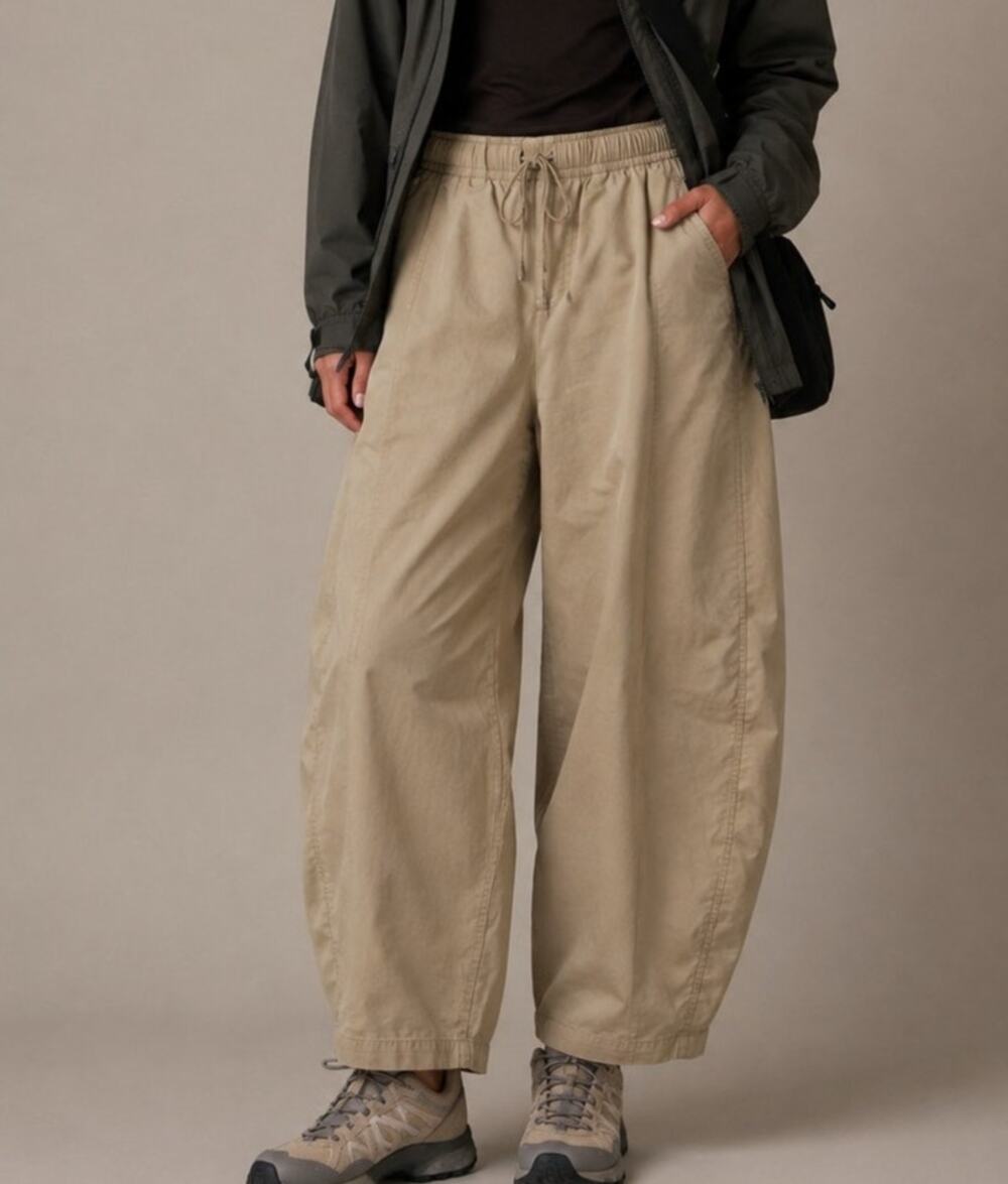 Abercrombie Womens Pull-On Barrel Leg Pants Size Small Tan Utility Gorpcore